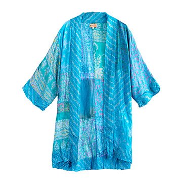 Upcycled Turquoise Silk Sari Kimono