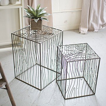 Nesting Wire Wood Grain Accent Tables - Set of 2