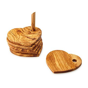 Olive Wood Heart Coaster Set