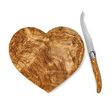 Olive Wood Heart Board and Knife